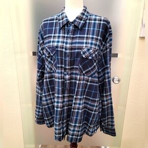 Original Weatherproof Vintage Men's Navy/Blue Plaid Shirt XXL